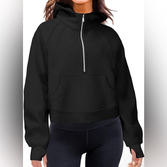 Leedya Sweaters - Women Half Zip Hoodie Long Sleeve Sweatshirt Fleece Lined Pullover - Black Large